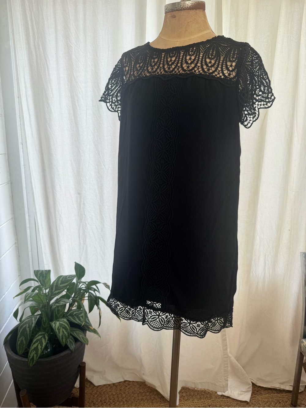 Joie Black Lace Yoke Mini Dress